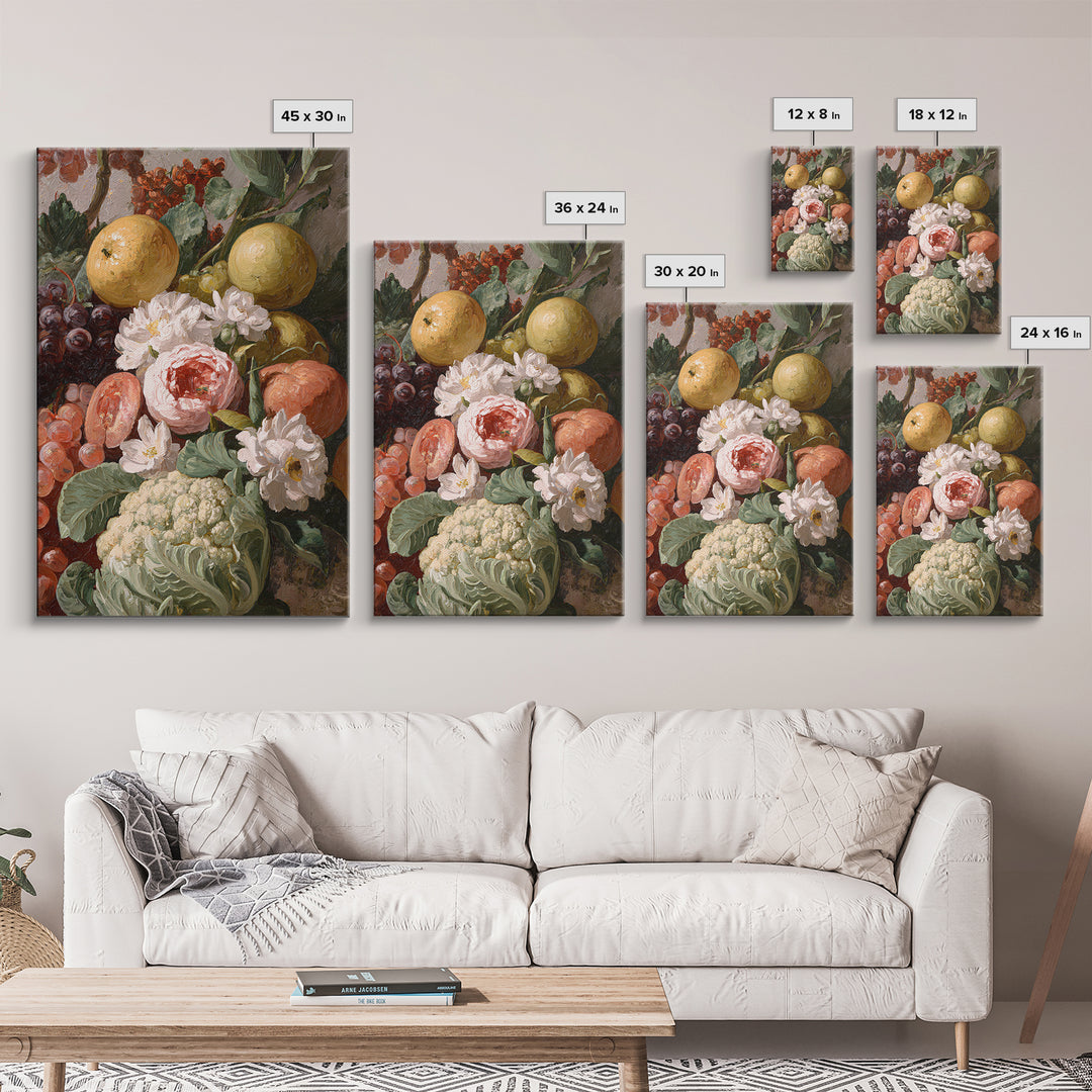 Rococo Fruit Feast Canvas Print, Maximalist Art, Digital Art, Living Room Decor, Maximal, Pink Wall Art, Dopamine Decor, MAX-2x3-23