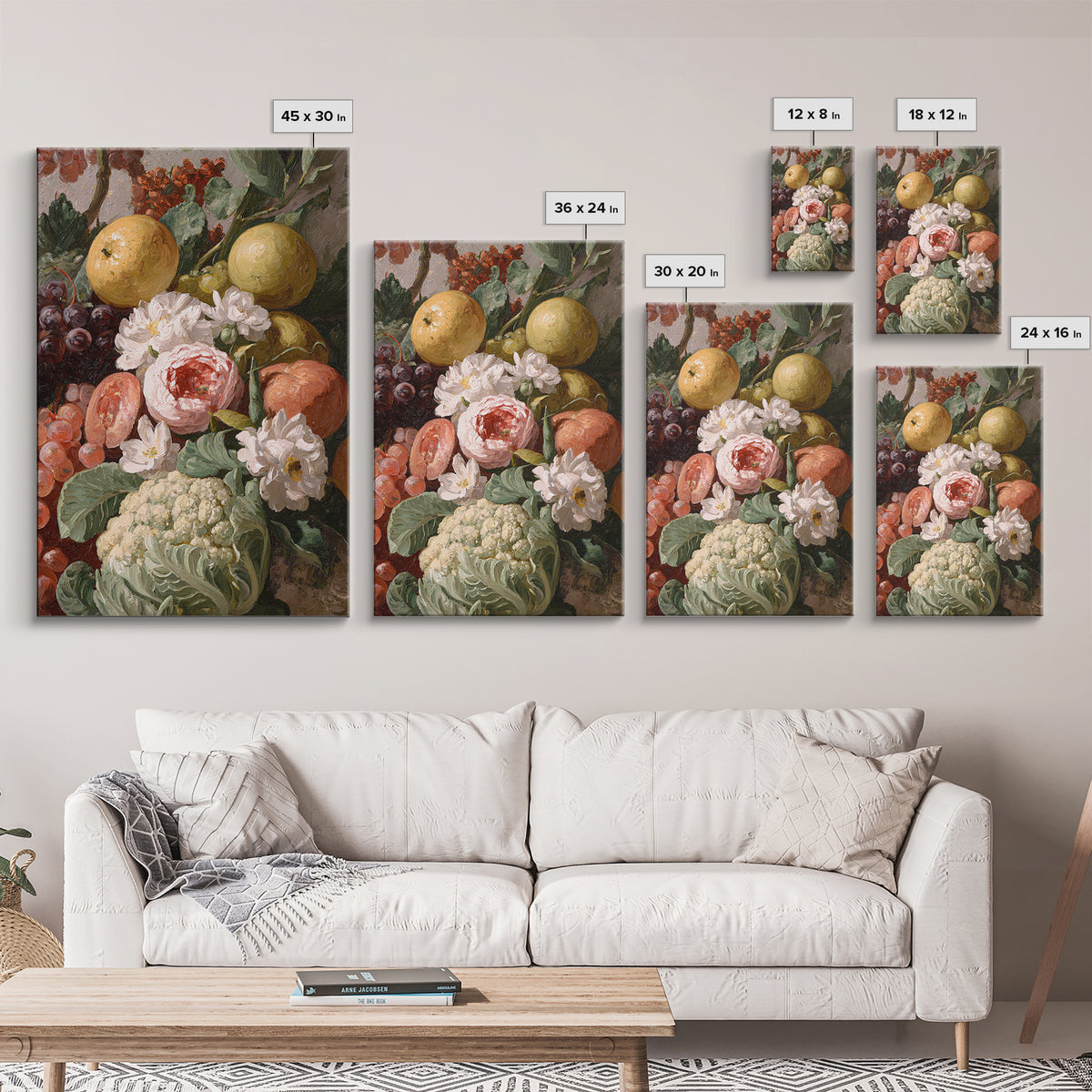 Rococo Fruit Feast Canvas Print, Maximalist Art, Digital Art, Living Room Decor, Maximal, Pink Wall Art, Dopamine Decor, MAX-2x3-23