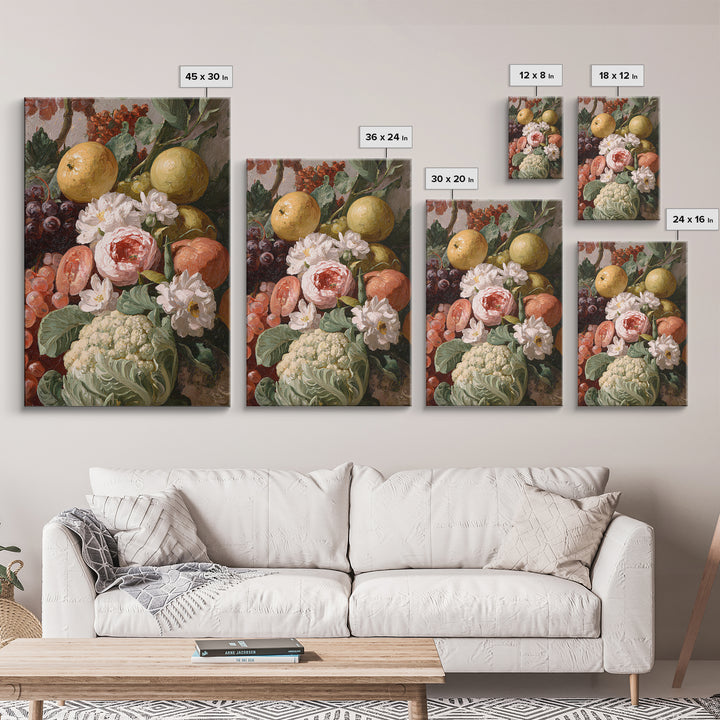 Rococo Fruit Feast Canvas Print, Maximalist Art, Digital Art, Living Room Decor, Maximal, Pink Wall Art, Dopamine Decor, MAX-2x3-23