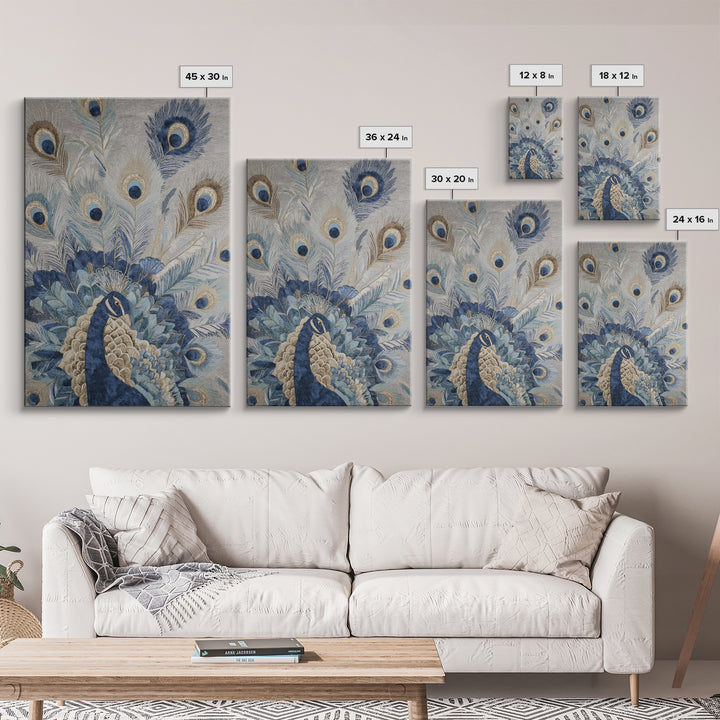 Dramatic Peacock with Oversized Feather Pattern Canvas Print, Maximalist Art, Contemporary Art, Living Room Decor, Maximal, MAX-2x3-40