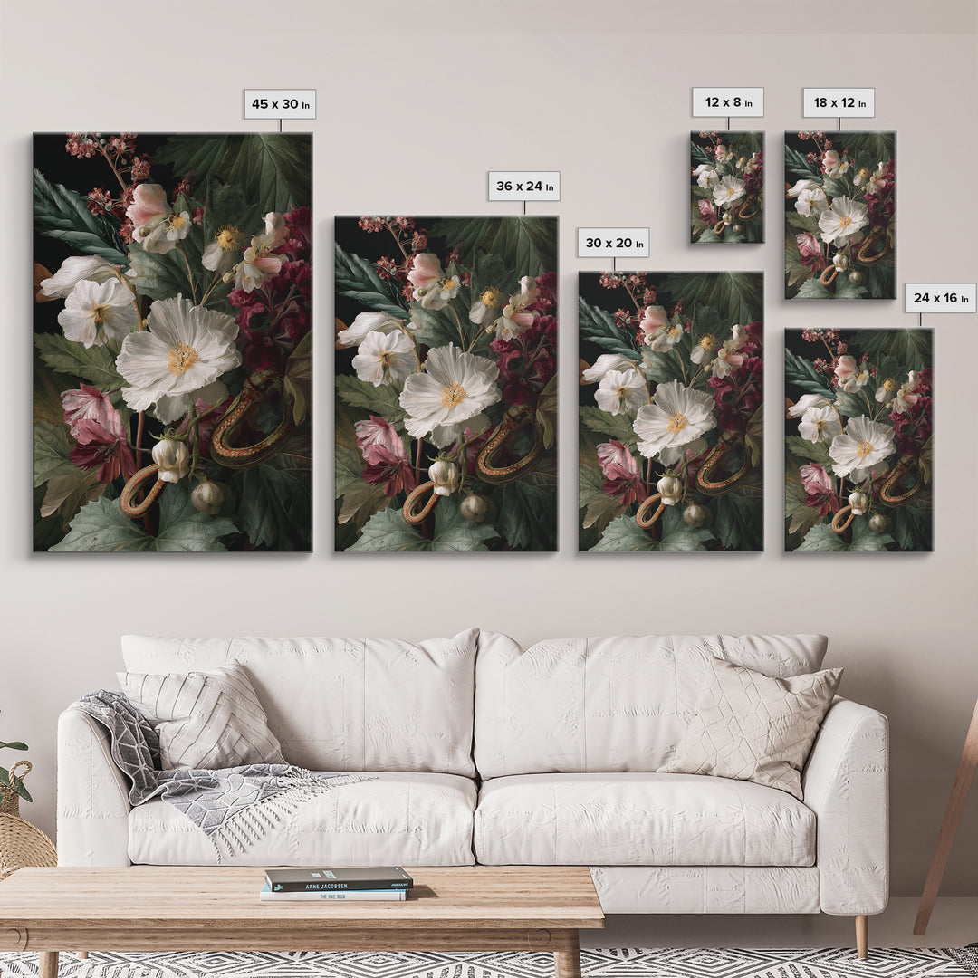 Highly Patterned Snake and Flower Composition Canvas Print, Maximalist Art, Living Room Decor, Oil Painting, Maximal, MAX-2x3-45