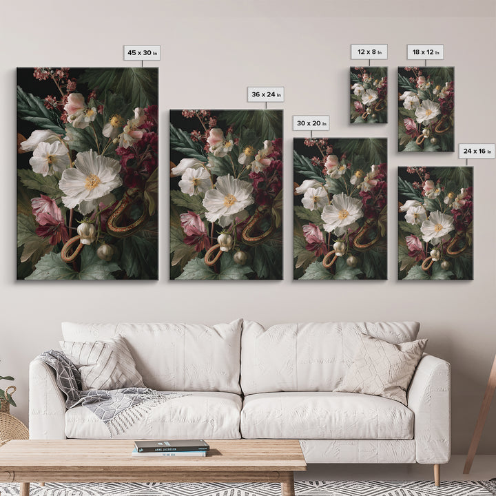 Highly Patterned Snake and Flower Composition Canvas Print, Maximalist Art, Living Room Decor, Oil Painting, Maximal, MAX-2x3-45