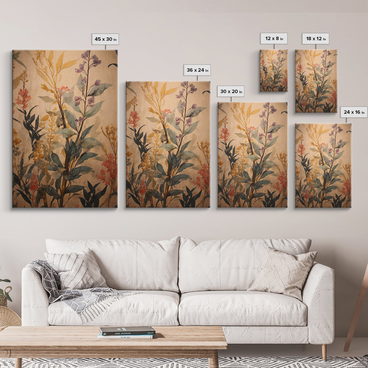 Crowded Botanical Tapestry Framed Canvas Print, Maximalist Art, Modern Art, Living Room Decor, Oil Painting, Maximal, MAX-2x3-87
