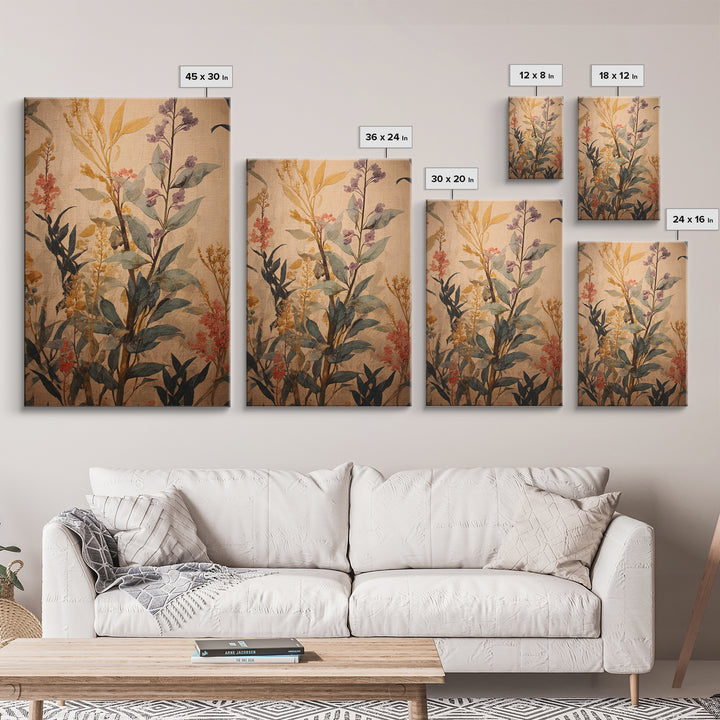 Crowded Botanical Tapestry Framed Canvas Print, Maximalist Art, Modern Art, Living Room Decor, Oil Painting, Maximal, MAX-2x3-87