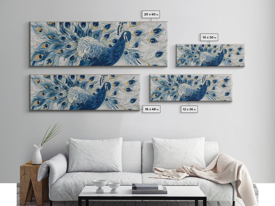 Dramatic Peacock with Oversized Feather Pattern Canvas Print, Maximalist Art, Moody Wall Art, Living Room Decor, Maximal, MAX-3x1-24