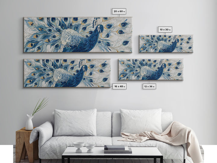Dramatic Peacock with Oversized Feather Pattern Canvas Print, Maximalist Art, Moody Wall Art, Living Room Decor, Maximal, MAX-3x1-24