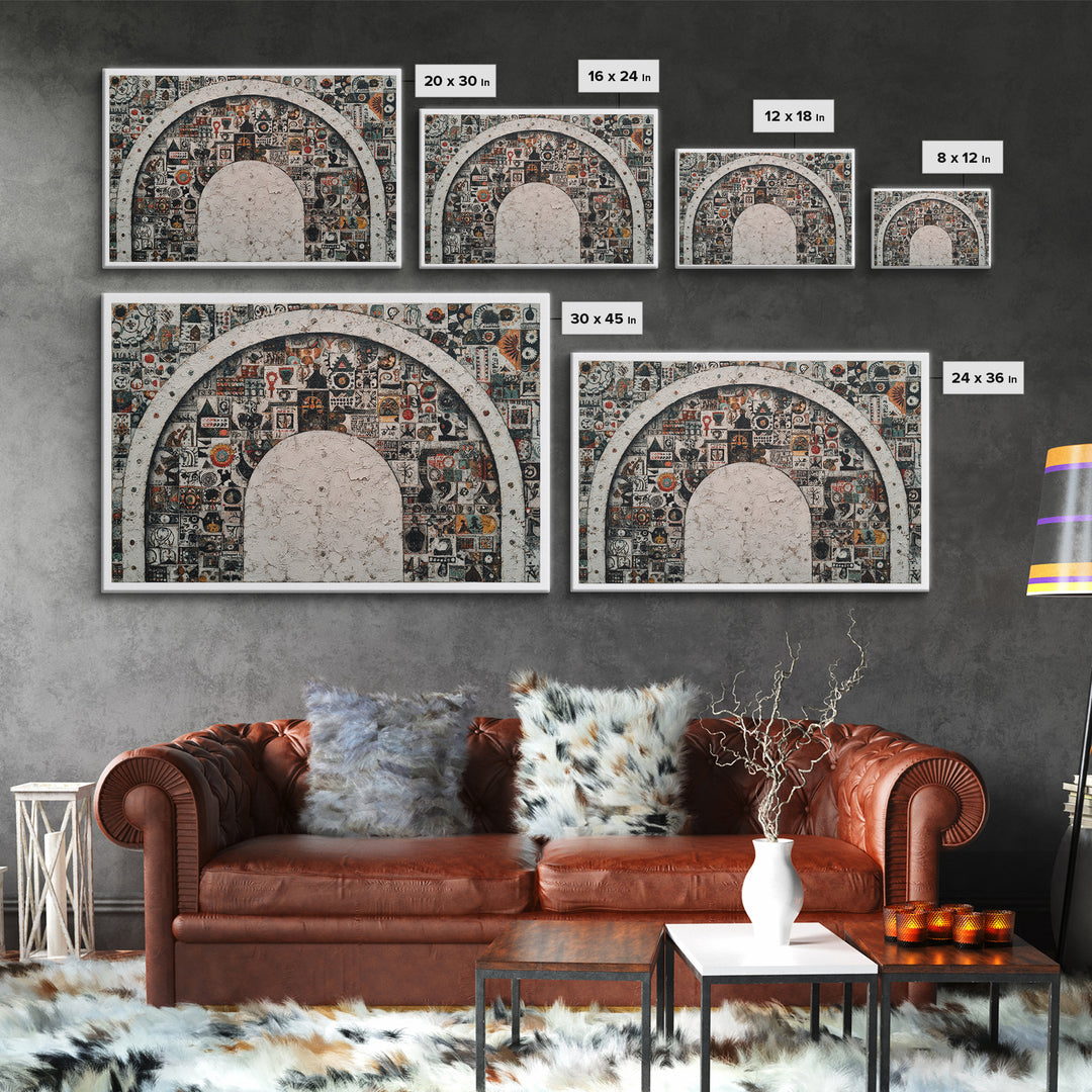 Ornamental Arch Filled Framed Canvas Print, Maximalist Art, Modern Art, Living Room Decor, Fine Art, Maximal, Textured Painting, MAX-3x2-23