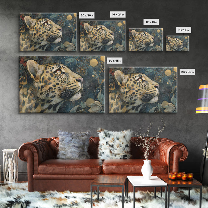 Rainbow Leopard Portrait Framed Canvas Print, Maximalist Art, Leopard Print, Living Room Decor, Oil Painting, Maximal, MAX-3x2-40