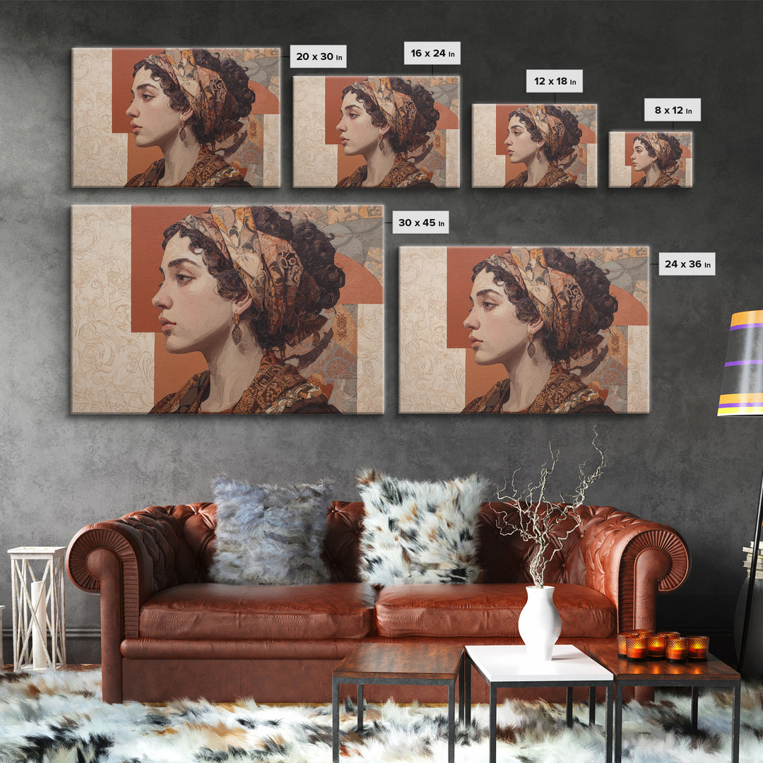 Ornate Portrait with Layered Textiles and Jewels Canvas Print, Maximalist Art, Unique Wall Art, Living Room Decor, Maximal, MAX-3x2-8
