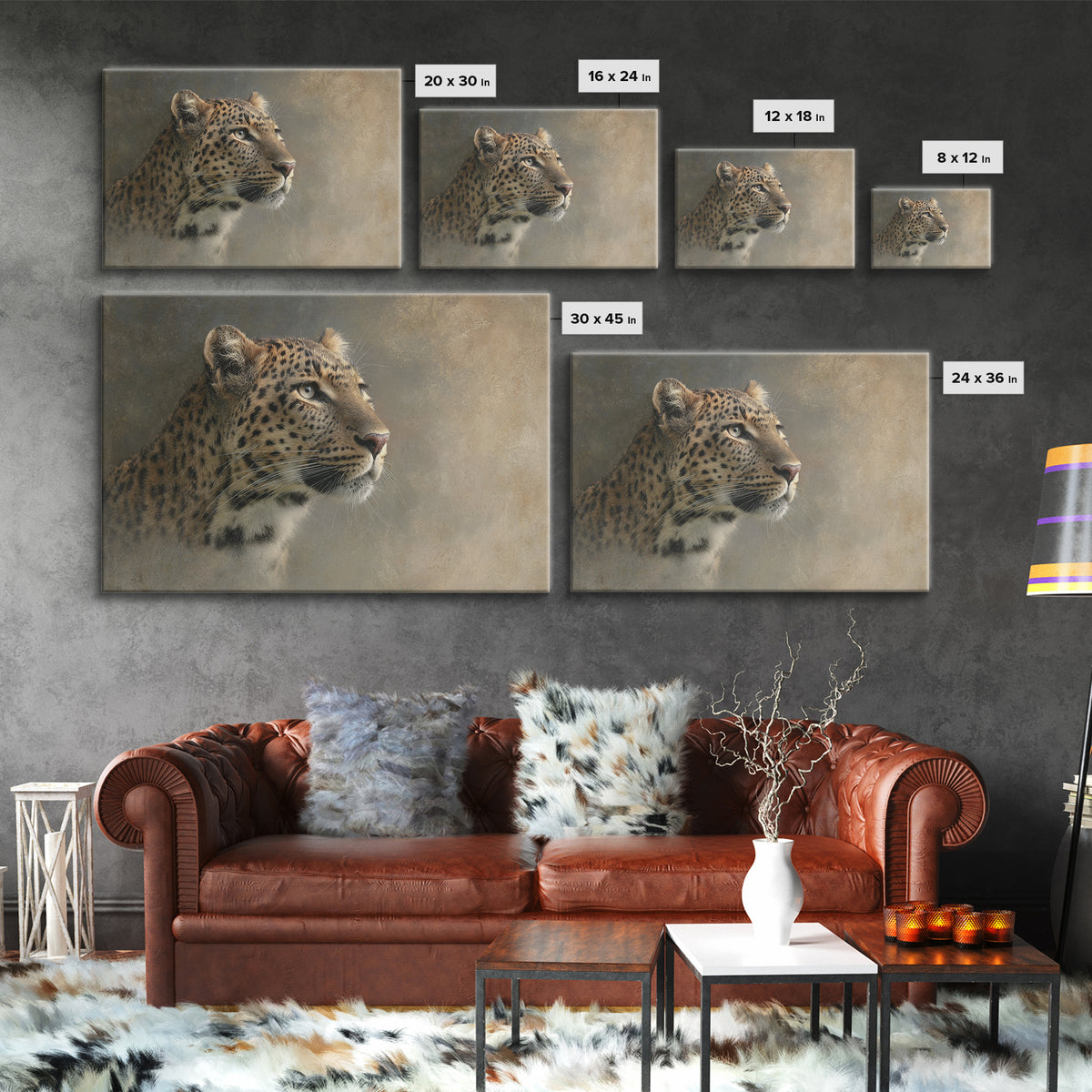 Rainbow Leopard Portrait Canvas Print, Maximalist Art, Digital Prints, Living Room Decor, Fine Art, Maximal, Abstract Wall Art, MAX-3x2-88