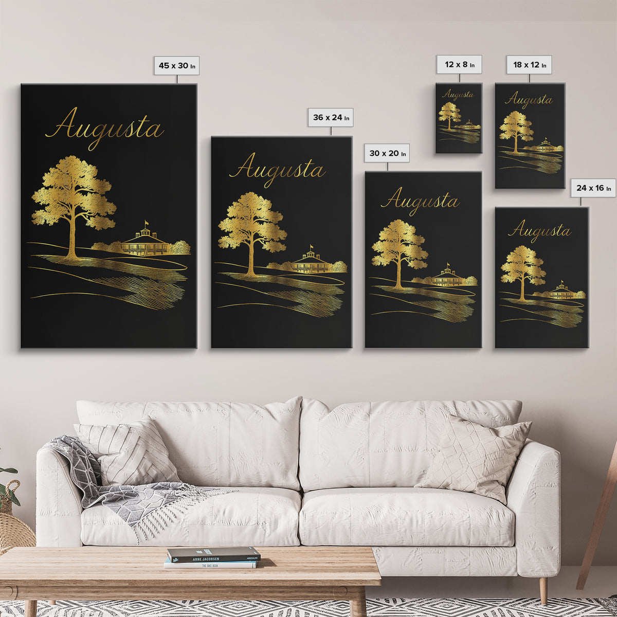 Augusta Georgia Travel Poster, Framed Canvas Print, Dark Minimalist Wall Art, Augusta City Art, Mid Century Wall Art, Living Room Wall Art