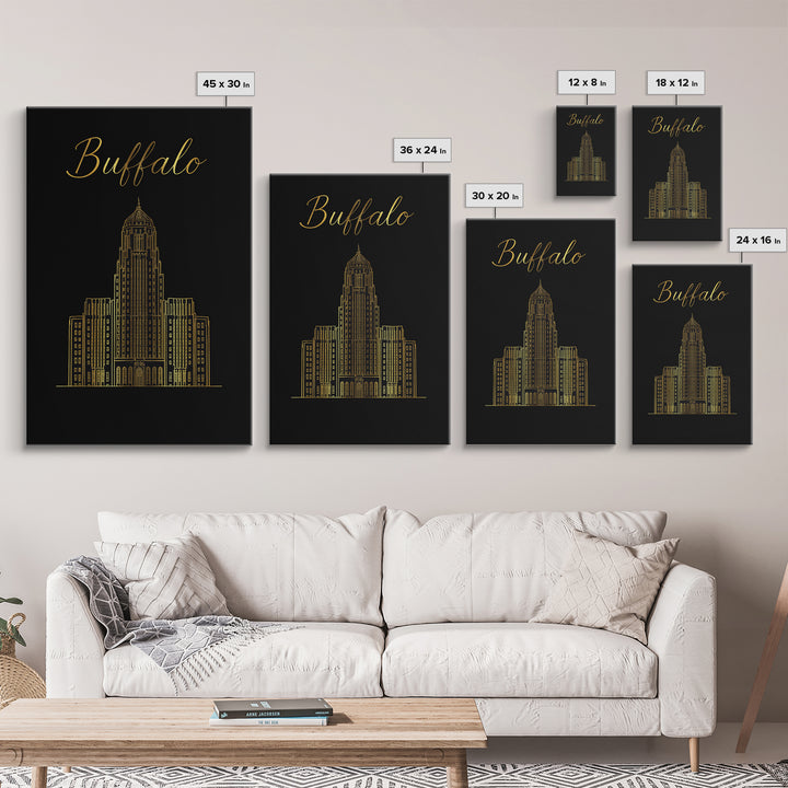 Buffalo New York Travel Poster, Framed Canvas Print, Dark Minimalist Wall Art, Buffalo Wall Art, Living Room Wall Art, Travel Art Print