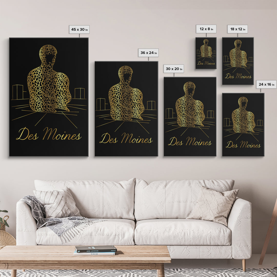 Des Moines Iowa Travel Poster, Canvas Print, Minimalist Gold Line Art, Des Moines Wall Art, Travel Art Print, Mid Century Wall Art, Design 1