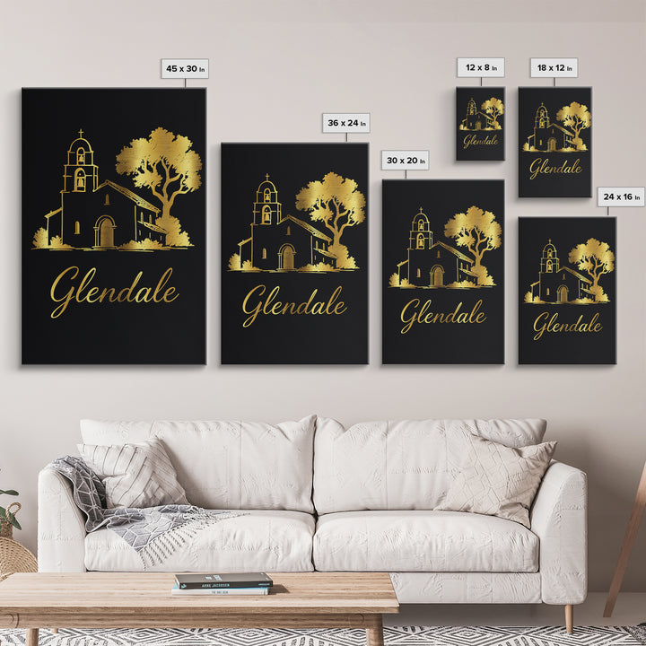 Glendale Arizona Travel Poster, Canvas Print, Black Gold Minimalist Art, Glendale City Art, Fine Art Print, Wall Decor, Wanderlust Decor