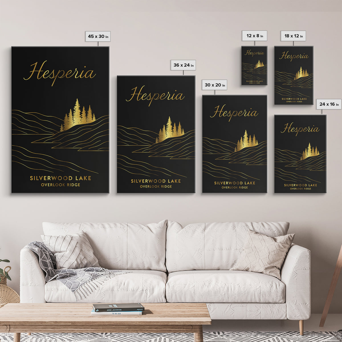 Hesperia Travel Poster, Framed Canvas Print, Dark Minimalist Wall Art, Hesperia Travel Art, Vintage City Art, City Illustration
