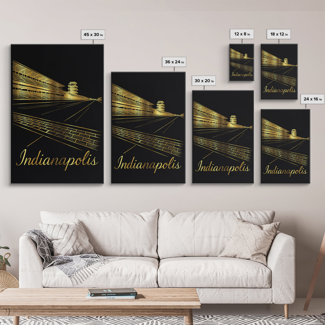 Indianapolis Indiana Travel Poster, Canvas Print, Minimalist Gold Line Art, Indianapolis Art Print, Travel Wall Art, Living Room Wall Art