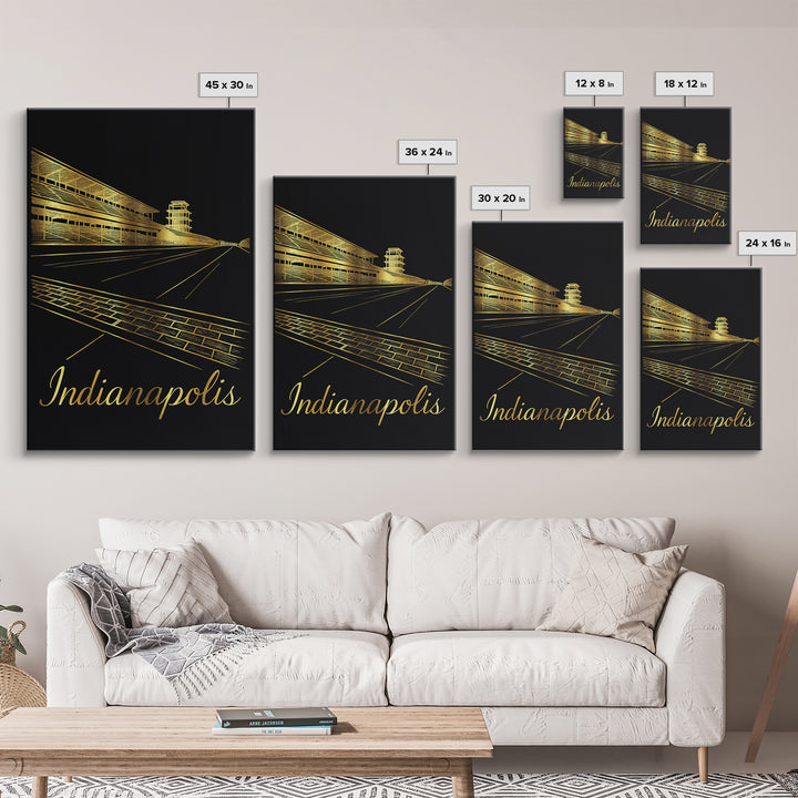 Indianapolis Indiana Travel Poster, Canvas Print, Minimalist Gold Line Art, Indianapolis Art Print, Travel Wall Art, Living Room Wall Art