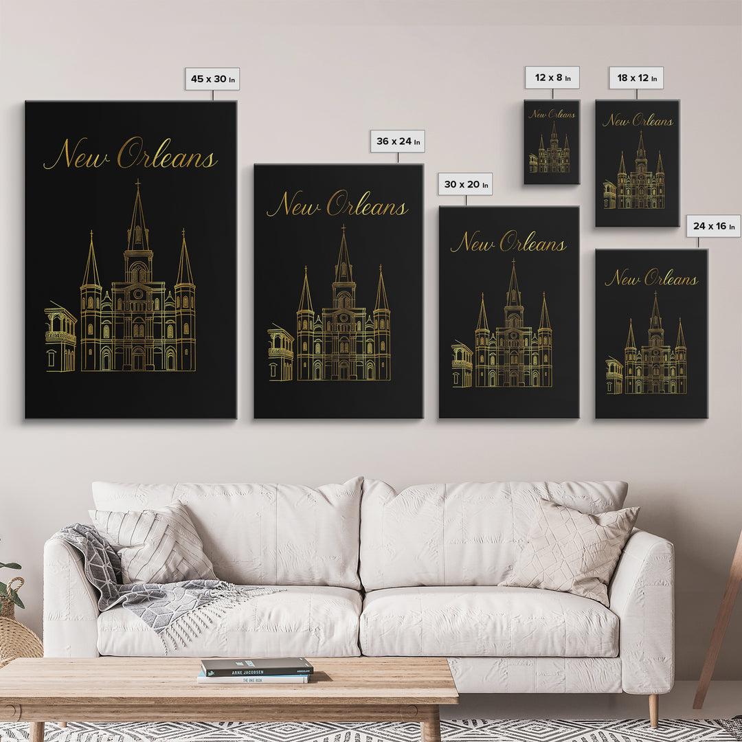 New Orleans Louisiana Travel Poster, Canvas Print, Black Gold Minimalist Art, New Orleans Poster Print, Travel Poster Set, Travel Prints