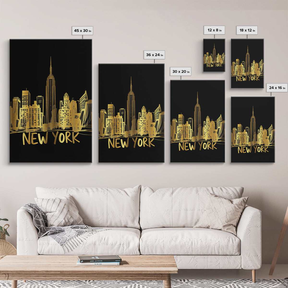 New York Travel Poster, Framed Canvas Print, Dark Minimalist Wall Art, New York Poster Print, Living Room Wall Art, Modern Wall Decor