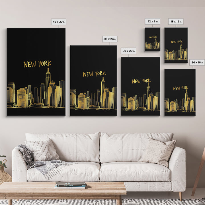 New York Travel Poster, Canvas Print, Black Gold Minimalist Art, New York Art Print, City Travel Prints, City Art Print, Travel Poster Set