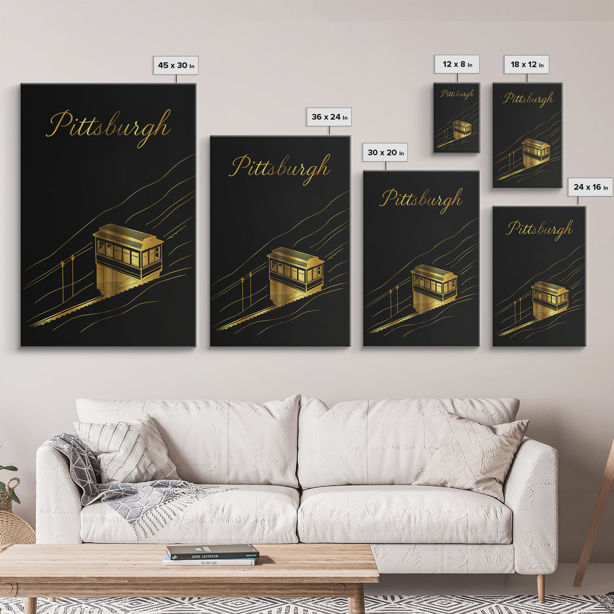 Pittsburgh Pennsylvania Travel Poster, Canvas Print, Black Gold Minimalist Art, Pittsburgh Travel Art, Wanderlust Decor, Travel Poster Set