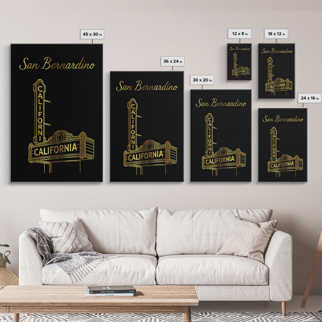 San Bernardino California Travel Poster, Canvas Print, Dark Minimalist Wall Art, San Bernardino Travel Art, Retro Travel Print, Retro Poster