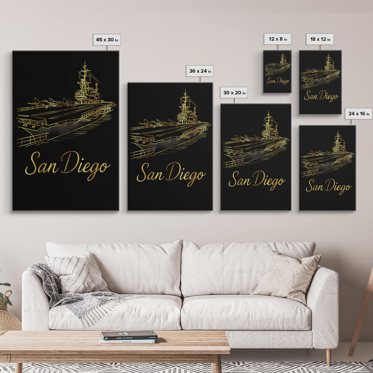 San Diego Travel Poster, Canvas Print, Gold Outline Poster Art, San Diego Travel Art, Travel Poster Art, Travel Wall Art, Home Office Decor