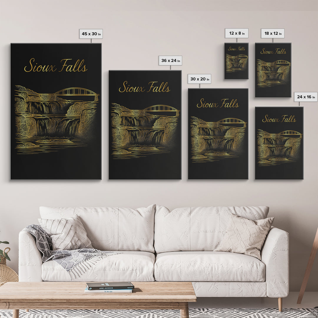 Sioux Falls South Dakota Travel Poster, Canvas Print, Black Gold Minimalist Art, Sioux Falls Travel Art, Home Office Decor, City Art Print