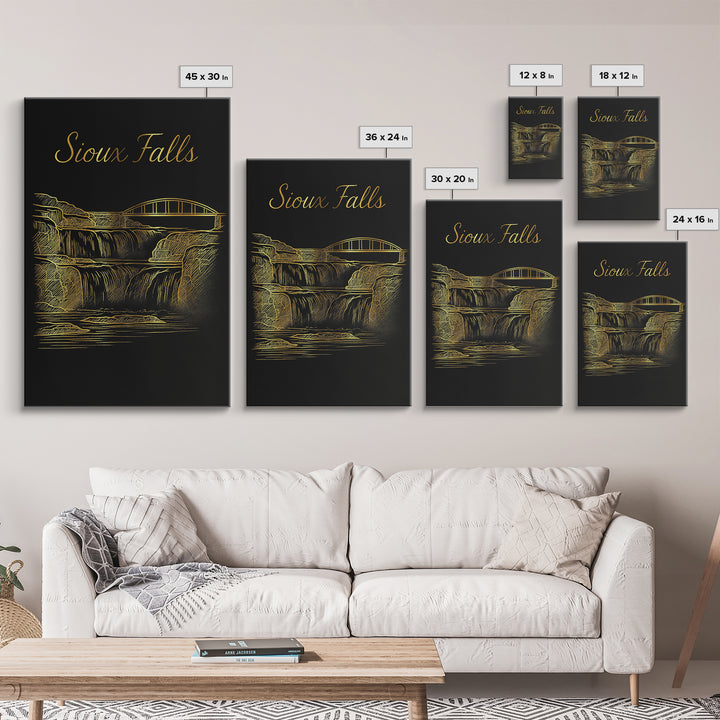 Sioux Falls South Dakota Travel Poster, Canvas Print, Black Gold Minimalist Art, Sioux Falls Travel Art, Home Office Decor, City Art Print