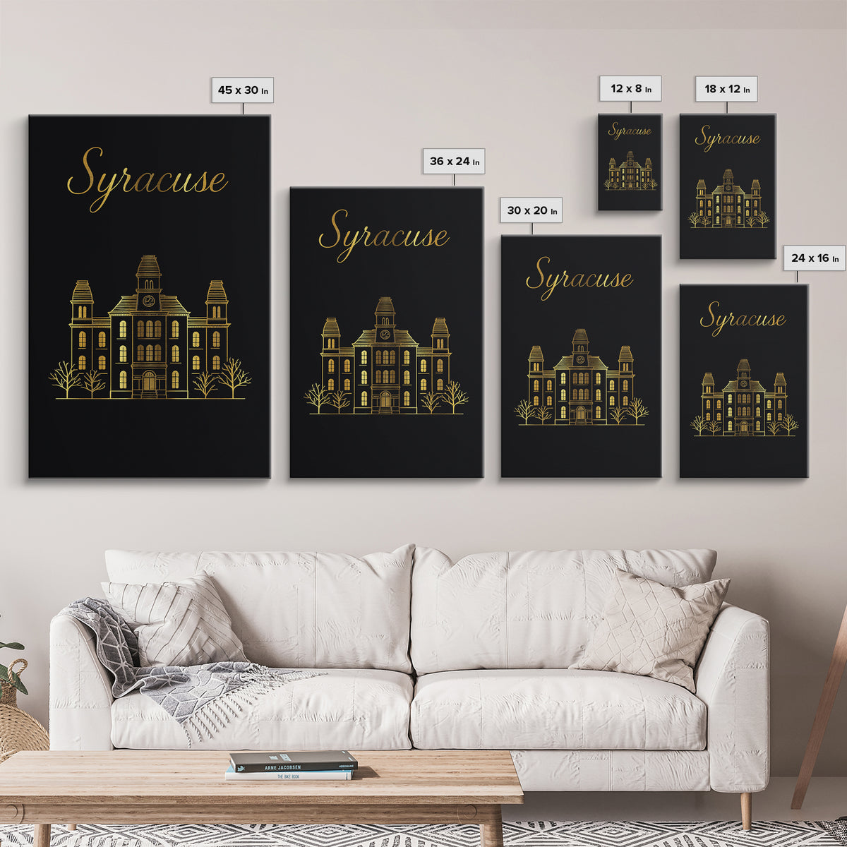 Syracuse Travel Poster, Framed Canvas Print, Dark Minimalist Wall Art, Syracuse Travel Art, City Art Print, Travel Wall Decor, Design 2