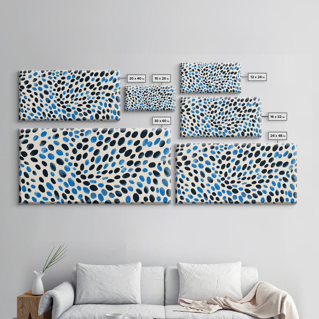 Black Blue Oval Dot Wall Art, Midcentury Modern Art Print, Minimalist Geometric Office Decor, Retro Abstract Poster For Home