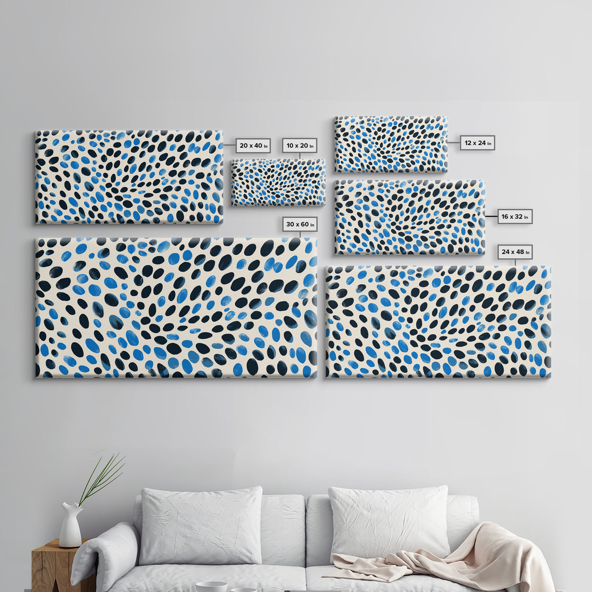 Black Blue Oval Dot Wall Art, Midcentury Modern Art Print, Minimalist Geometric Office Decor, Retro Abstract Poster For Home