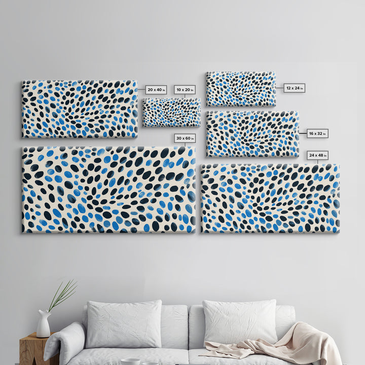 Black Blue Oval Dot Wall Art, Midcentury Modern Art Print, Minimalist Geometric Office Decor, Retro Abstract Poster For Home
