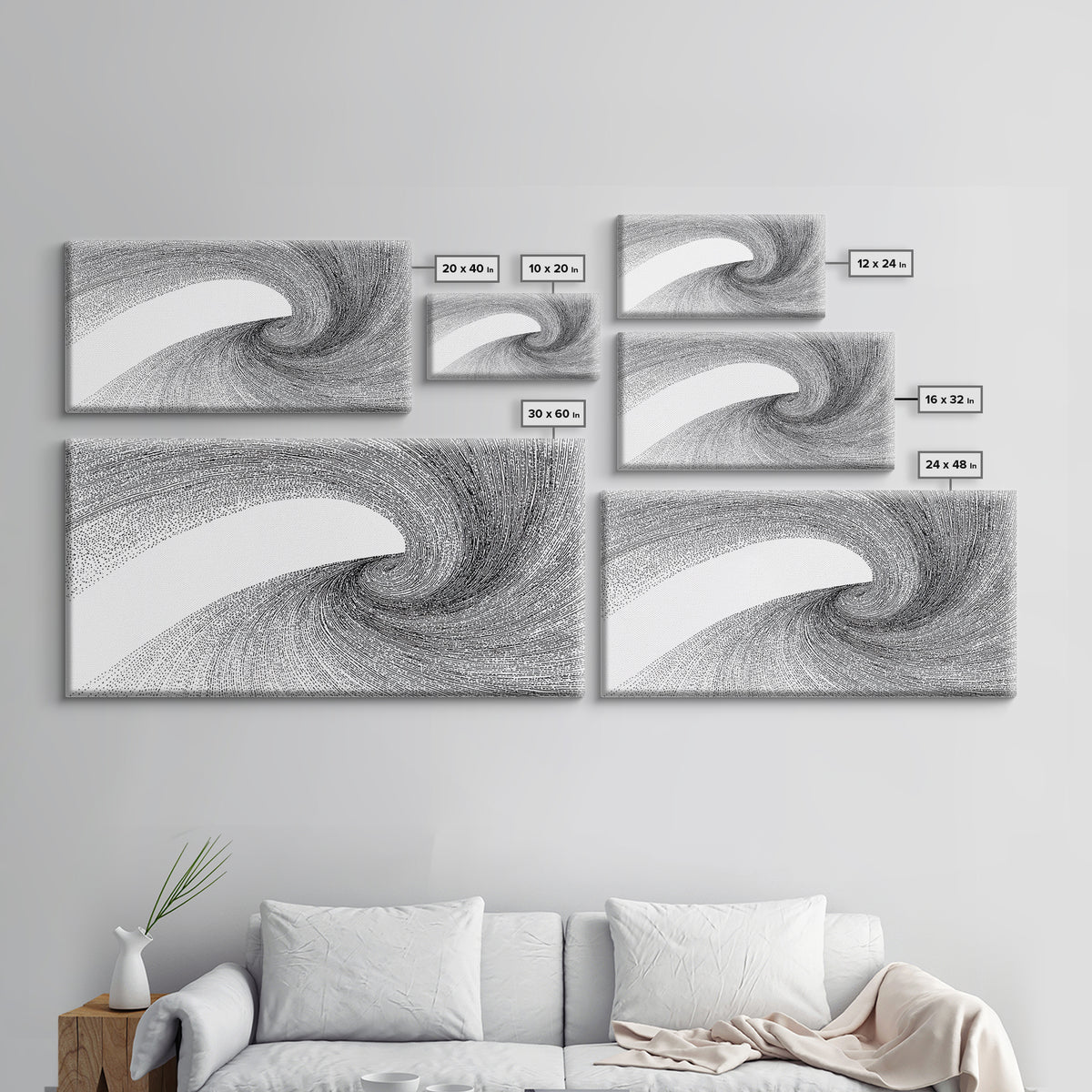 Black White Vortex Line Wall Art, Modern Abstract Art Print, Op Art Decor, Minimalist Geometric Poster For Office And Home