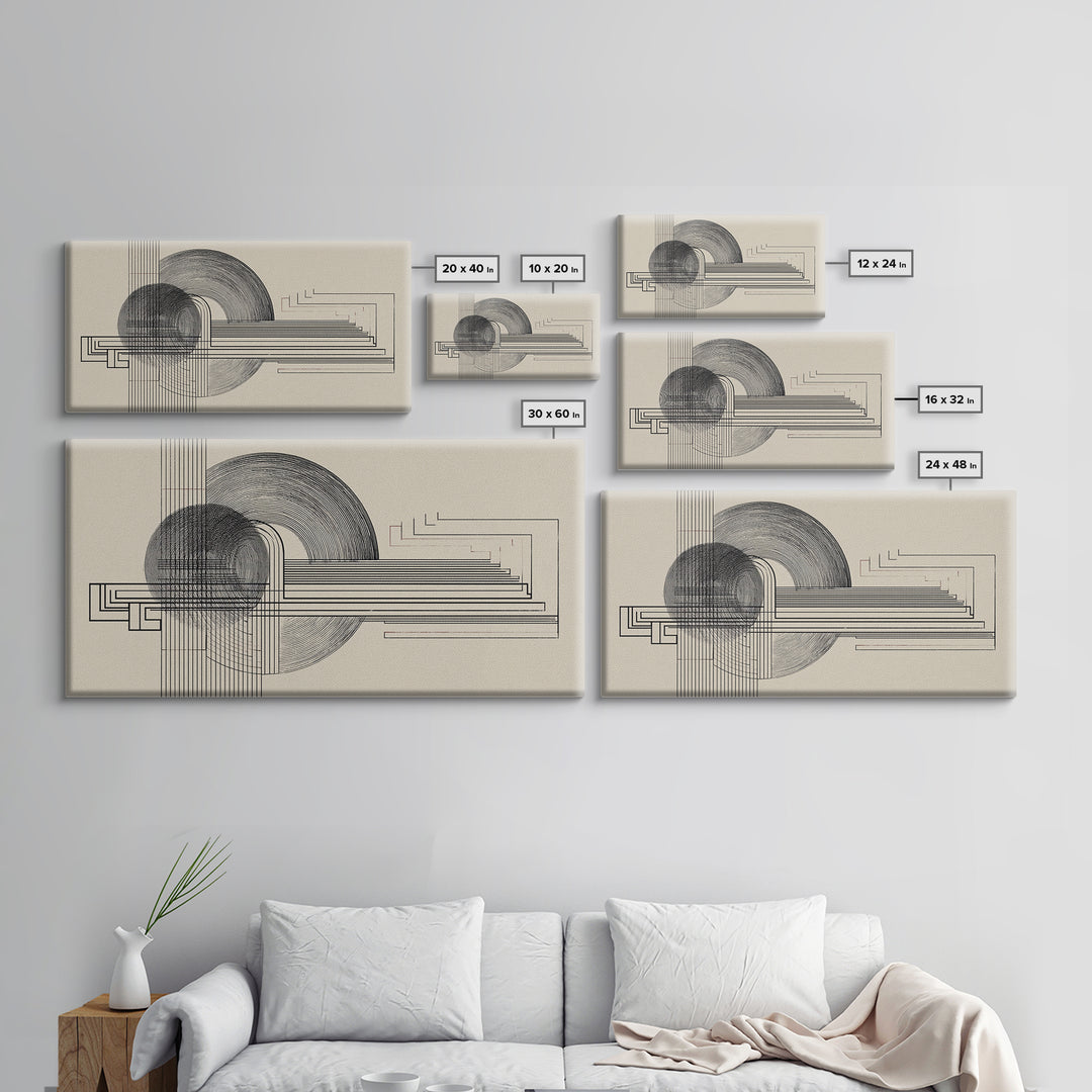 Neutral Geometric Circle Line Wall Art, Midcentury Modern Decor, Bauhaus Inspired Abstract Art Print For Office Home Decor