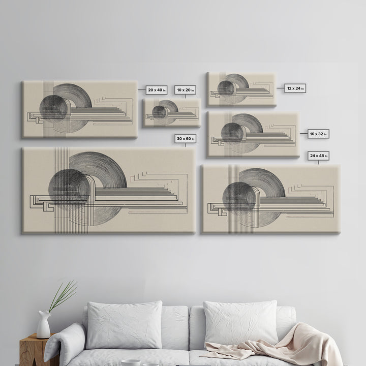 Neutral Geometric Circle Line Wall Art, Midcentury Modern Decor, Bauhaus Inspired Abstract Art Print For Office Home Decor
