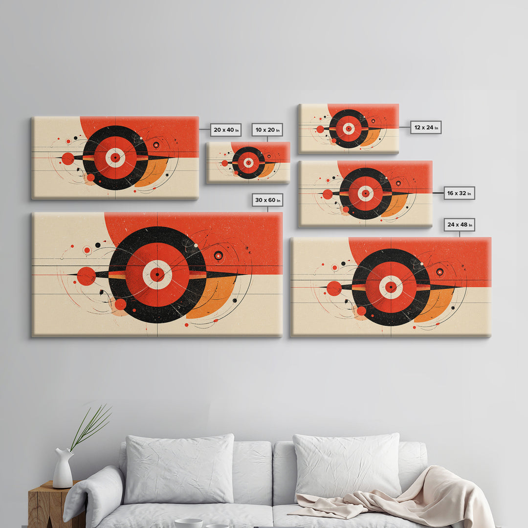 Red Black Atomic Target Abstract Wall Art, Mid Century Modern Geometric Poster, Retro MCM Wall Decor, Bold Canvas Print Art