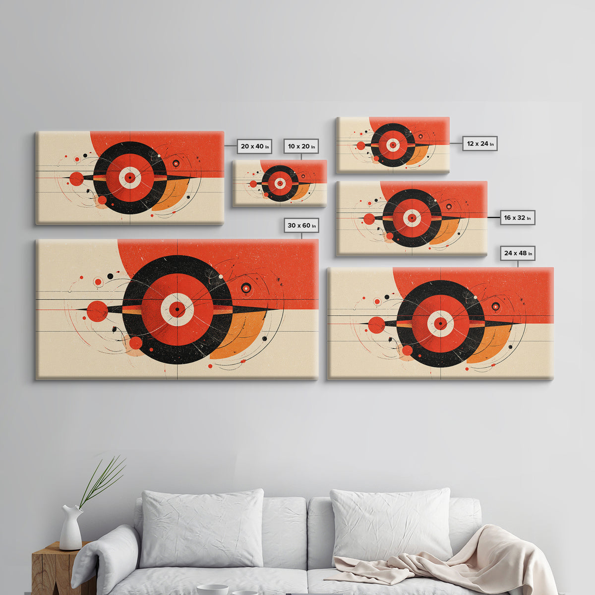 Red Black Atomic Target Abstract Wall Art, Mid Century Modern Geometric Poster, Retro MCM Wall Decor, Bold Canvas Print Art