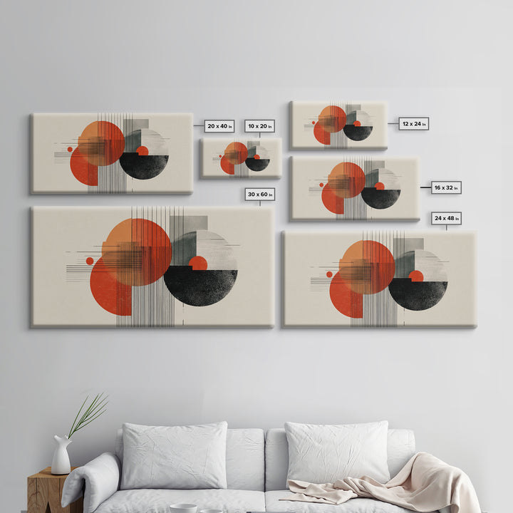 Orange Black Bauhaus Circle Canvas Print, Midcentury Modern Wall Decor, Geometric Abstract Art Poster For Living Room Home Decor