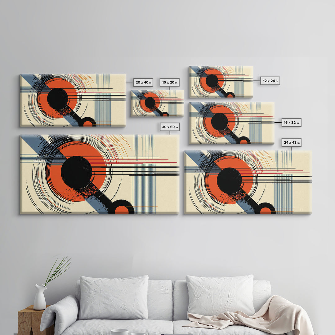 Red Black Circle Abstract Wall Art, Mid Century Modern Geometric Print, Bauhaus Poster, Retro Modern Decor For Living Room