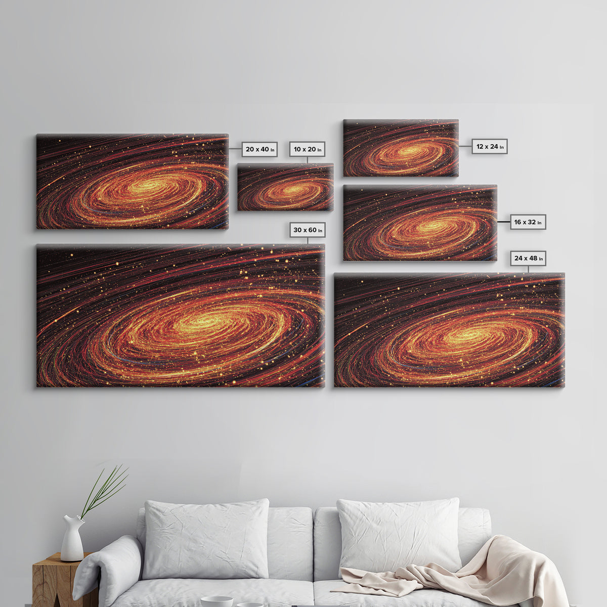 Fiery Spiral Galaxy Canvas Print, Cosmic Space Abstract Wall Decor, Modern Sci Fi Poster, Large Statement Artwork For Living Room