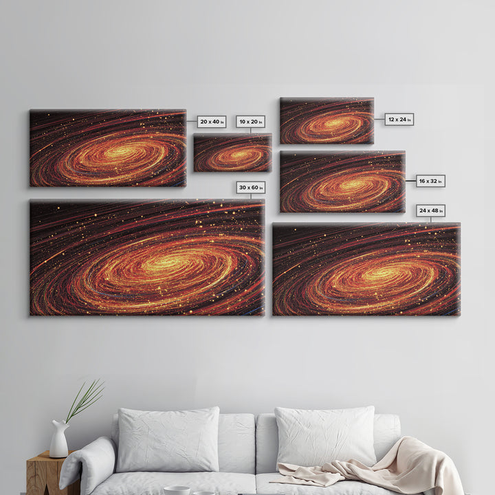 Fiery Spiral Galaxy Canvas Print, Cosmic Space Abstract Wall Decor, Modern Sci Fi Poster, Large Statement Artwork For Living Room