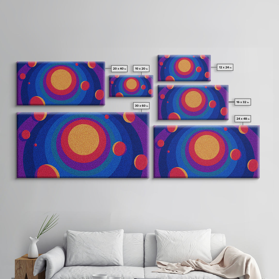 Colorful Concentric Sun And Planet Canvas Print, Midcentury Modern Abstract Wall Art, Retro Space Poster, Vibrant MCM Decor