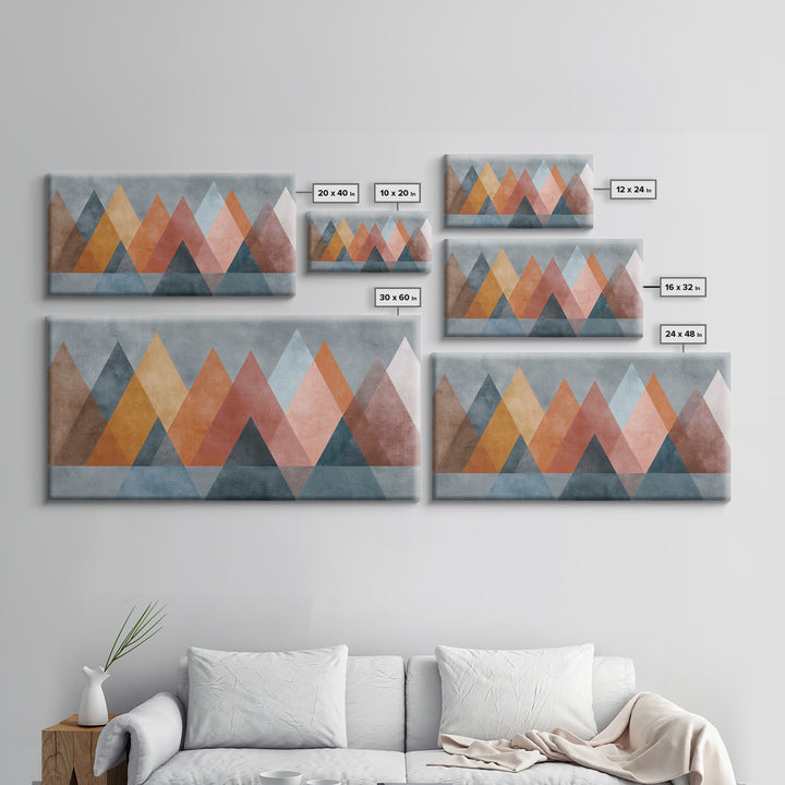 Minimalist Triangle Mountain Canvas Print, Mid Century Modern Wall Art, Geometric Landscape Poster, Neutral Earth Tone Decor