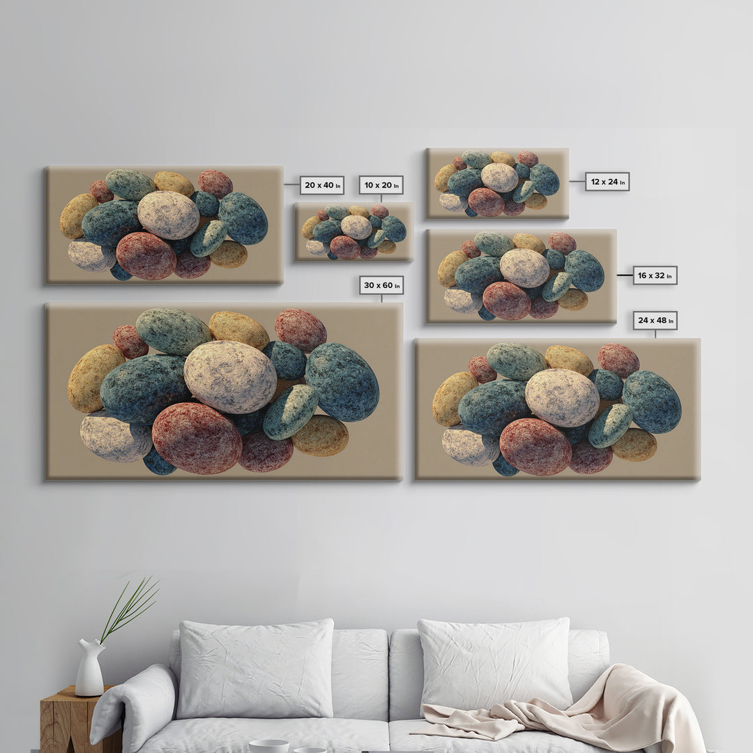 Speckled Egg And Stone Still Life Canvas Print, Earth Tone Organic Shapes, Modern Home Decor, Kitchen Art, Neutral Wall Decor