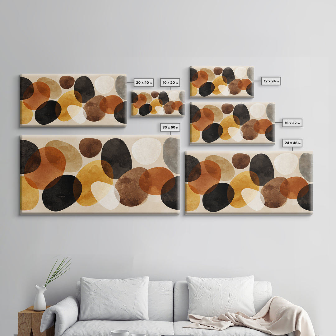 Overlapping Earth Tone Circles Wall Art, Abstract Midcentury Modern Art, Orange Black Beige Shapes, Modern Wall Decor, Office Decor