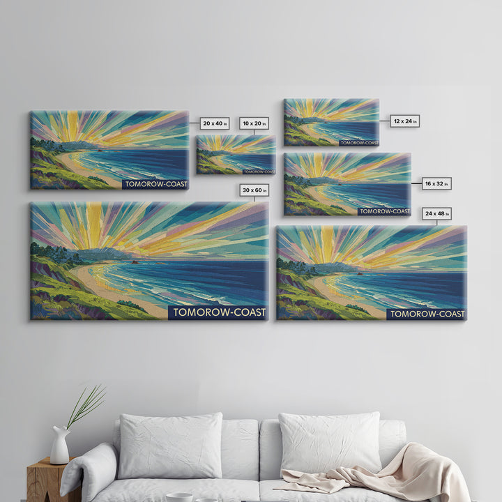 Tomorrow Coast Radiant Beach Sunrise Wall Art, Retro Travel Poster, Coastal Landscape Print, Modern Home Decor, Canvas Print