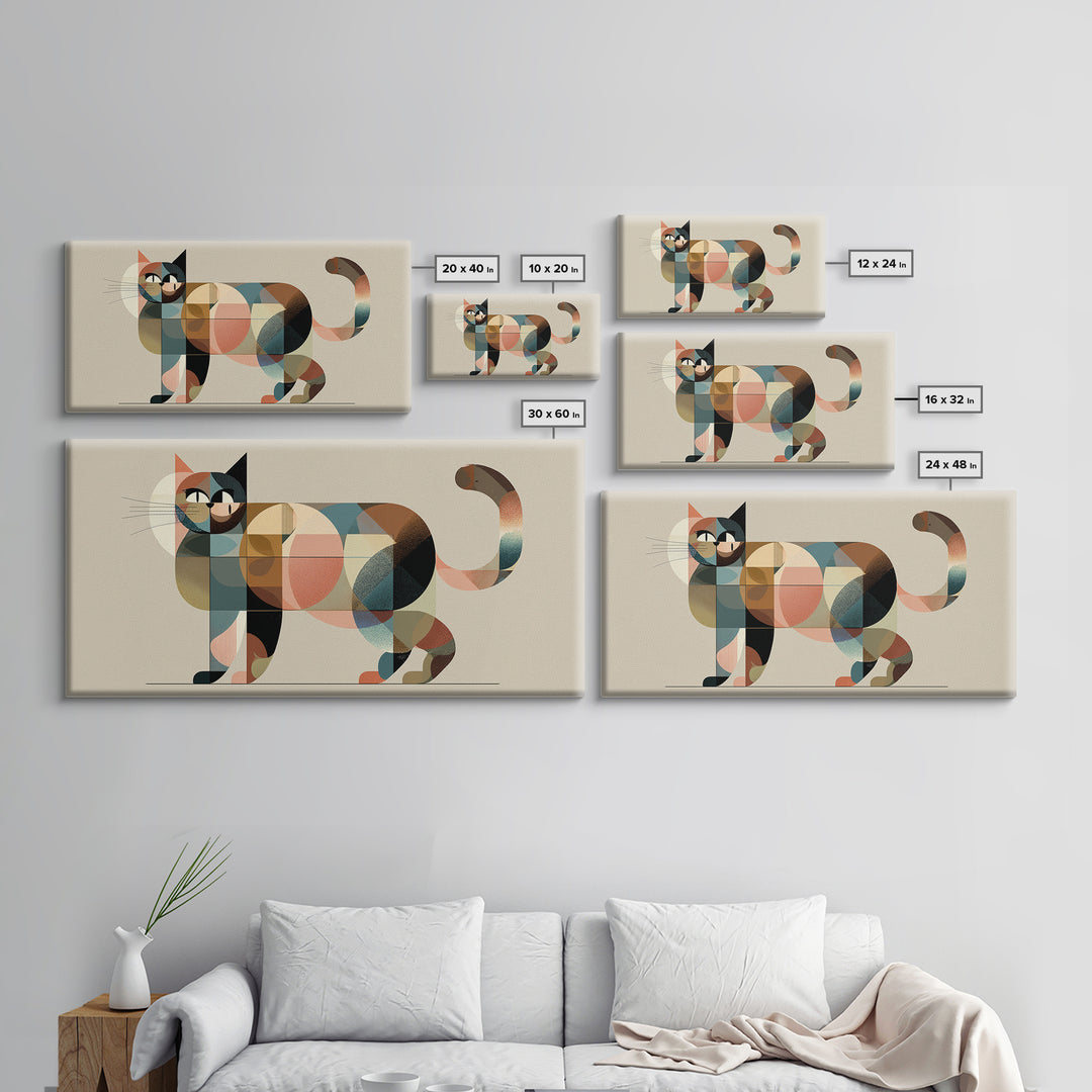 Muted Geometric Cat Wall Art, Midcentury Modern Feline Print, Scandinavian Modern Decor, Pastel Abstract Poster For Cat Lovers