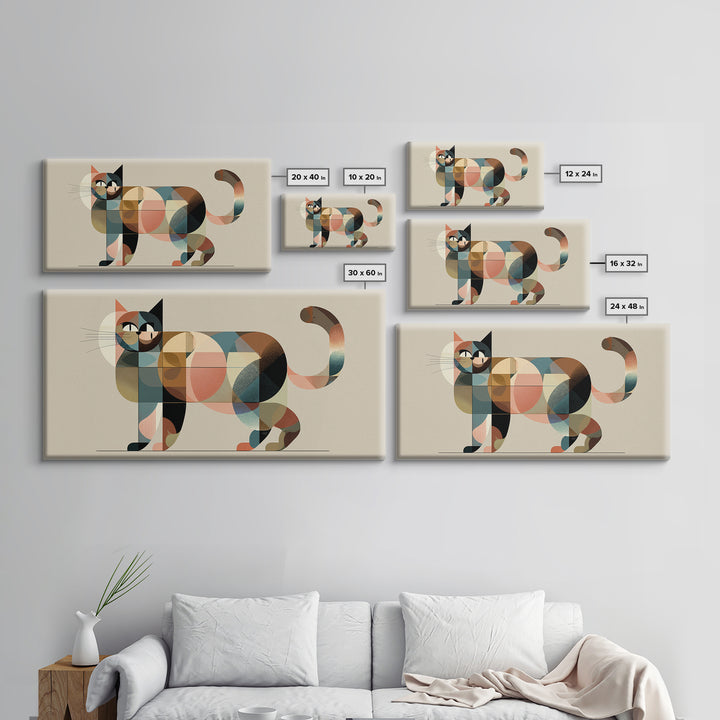 Muted Geometric Cat Wall Art, Midcentury Modern Feline Print, Scandinavian Modern Decor, Pastel Abstract Poster For Cat Lovers