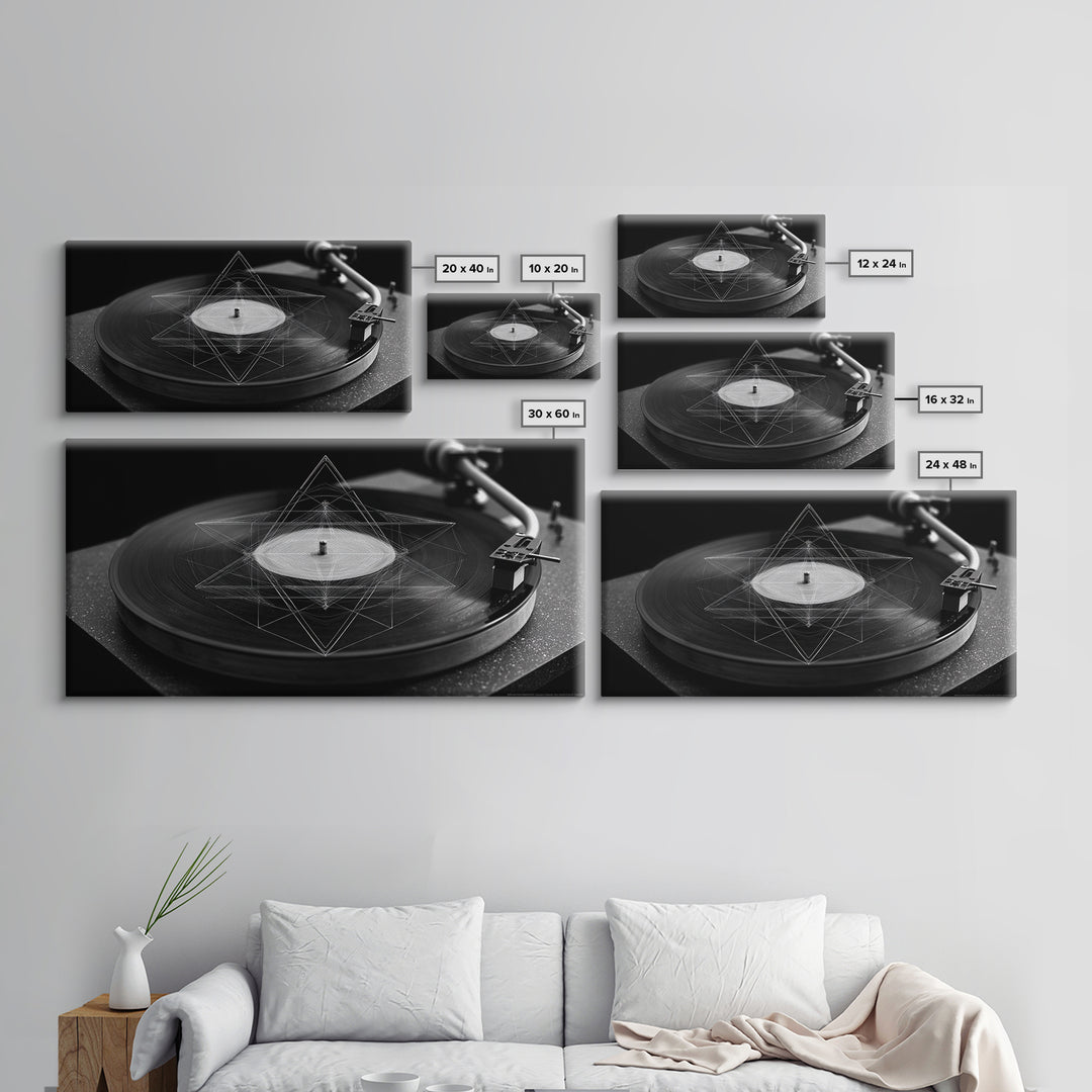 Black And White Turntable Canvas Print, Vinyl Record Wall Art, Modern Geometric Music Poster, Minimalist Decor For Home Office